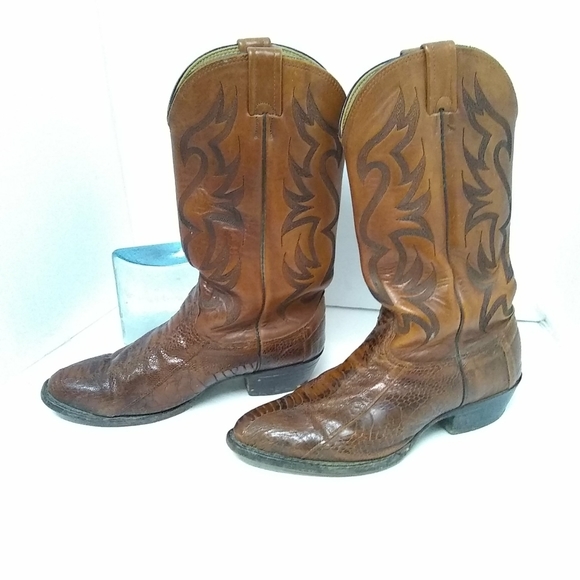 Vtge LARRY Mahan Exotic Cowboy Boots Western Brown Ostrich Leather Sz 9D Nocona - Picture 7 of 9